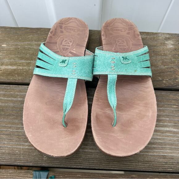 Chaco Sansa Turquoise Leather Thong Sandals Size 11 - Picture 2 of 6